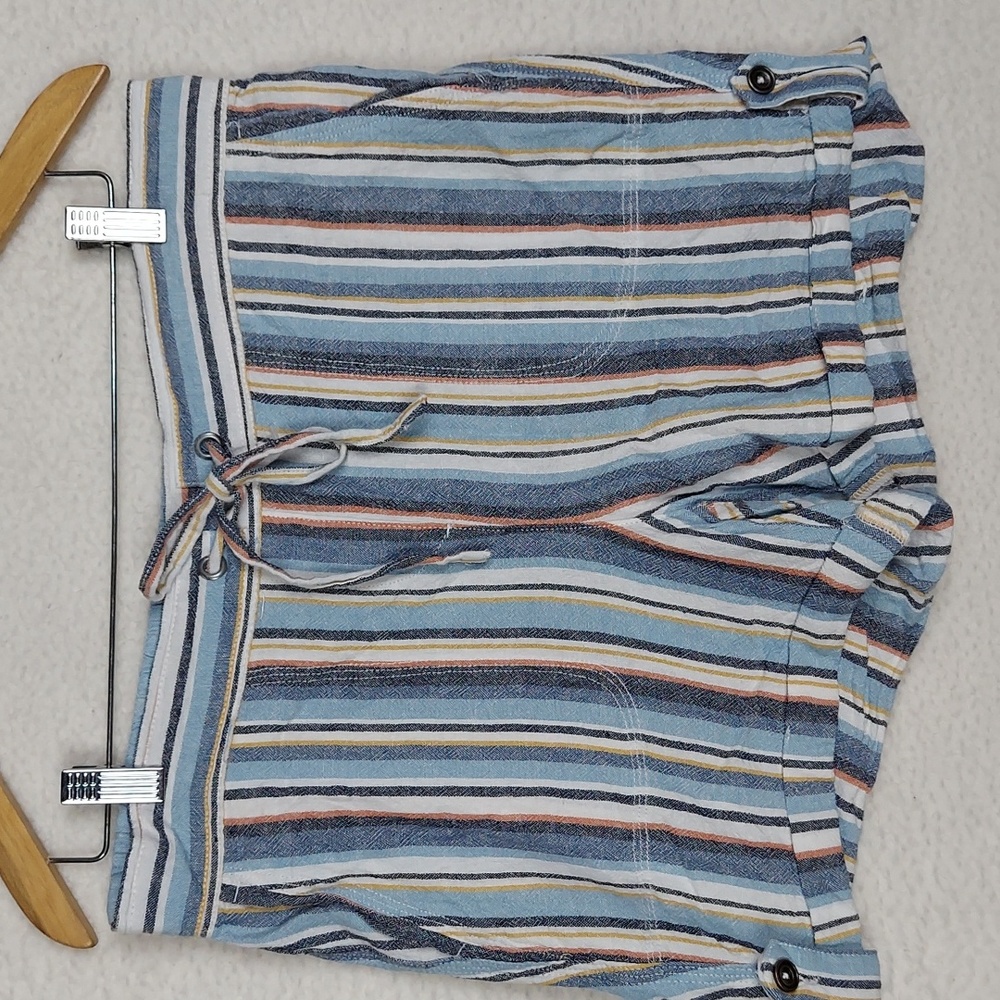 Per Se linen blend striped shorts Medium cuffed pockets tie elastic pull on